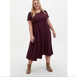 NWT Torrid Size 3x (22-24) Burgundy Purple Rib MIDI Dress WITH POCKETS